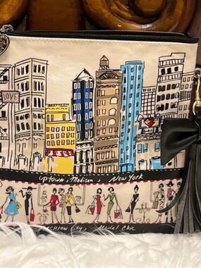 Brighton Cityscape Zip in Multi-Color with Black Trim & Bow Tassel clutch bag